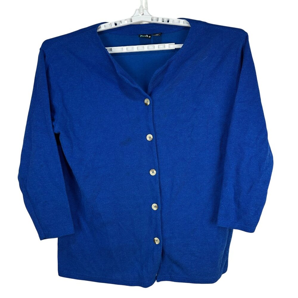 Just Yess Womens Blue Cardigan Size Large Button Front Lightweight Knit Blend
